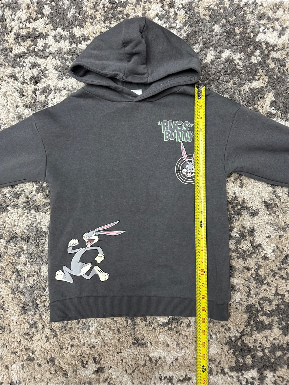 Looney Tunes Bugs Bunny Charcoal Kids Hooded Sweatshirt Kid’s sz. 7-8 - Picture 11 of 11